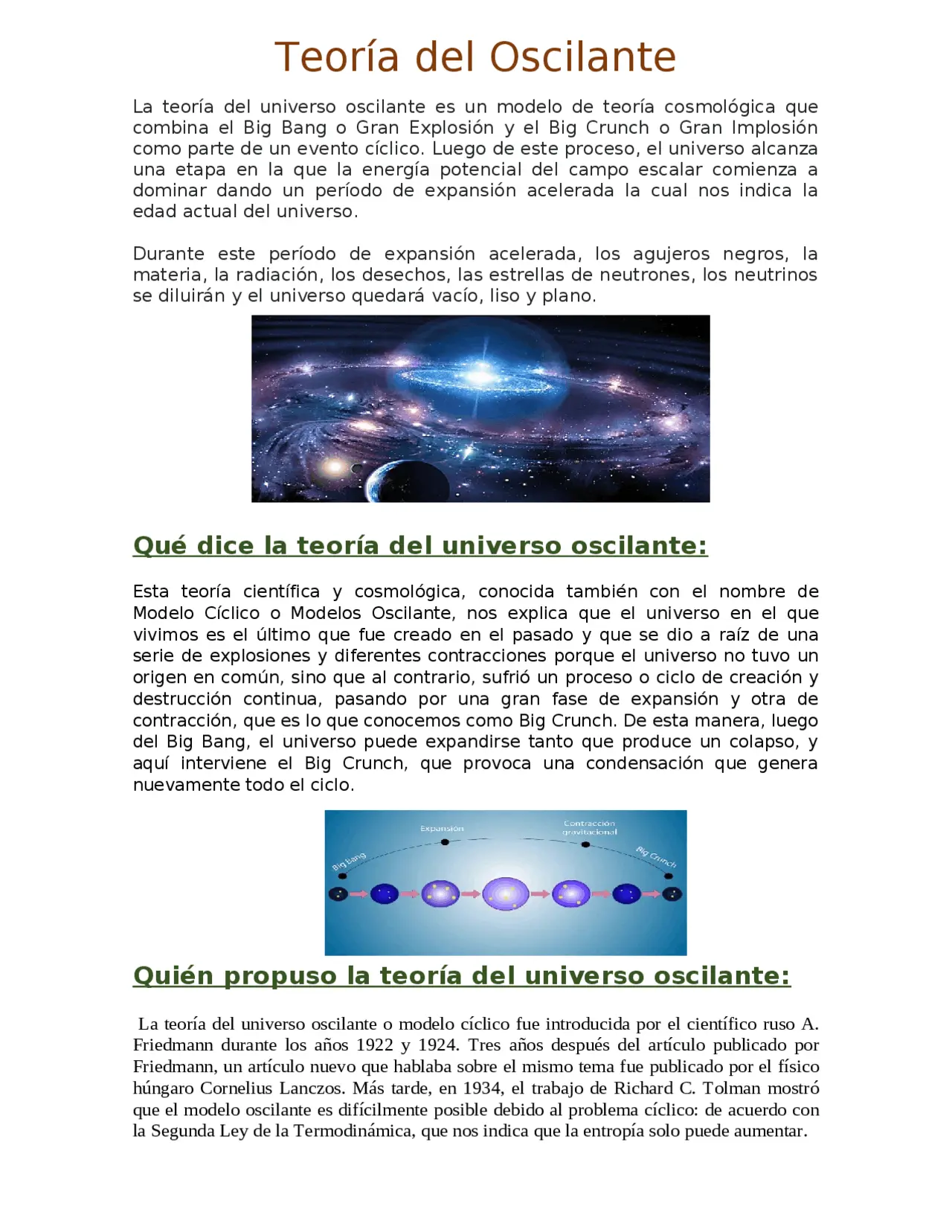 definicion de la teoria del universo oscilante - Qué es la teoría de la oscilación